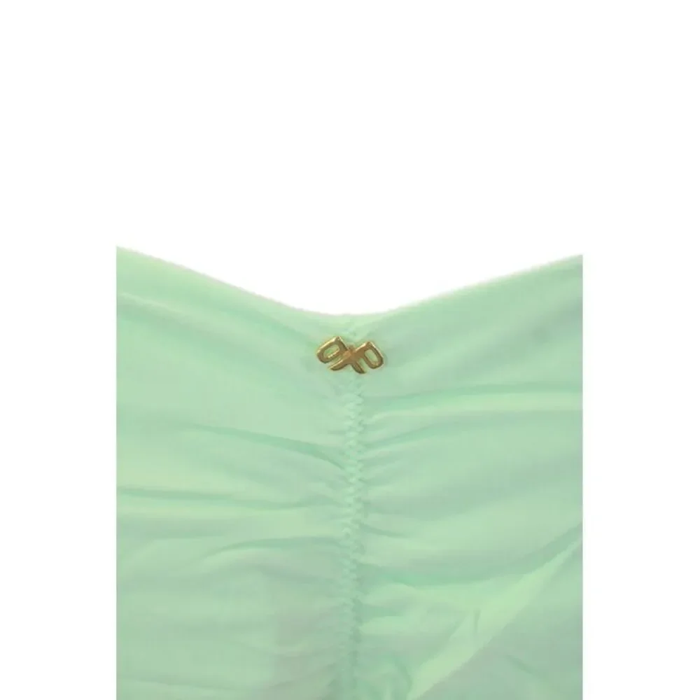 PilyQ Women Stretch Ruched Pull On Swimwear Bikini Bottoms Green Size L